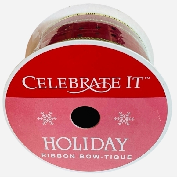 Celebrate It Ribbon Red Gold Dot Holiday Ribbon BOW-TIQUE Gift Wrap Xmas Ribbon - Picture 3 of 3